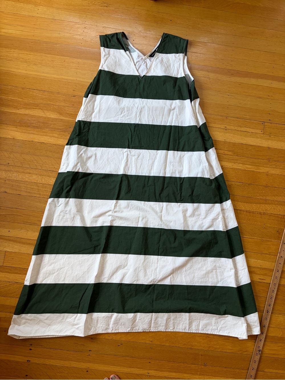 Marimekko Uniqlo collab green striped trapeze sleeveless maxi midi dress S rare